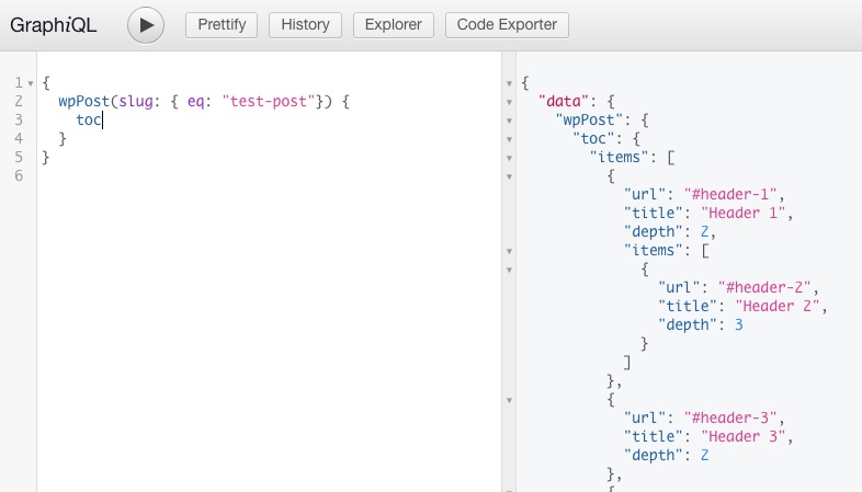 Gatsby Table of Content response query