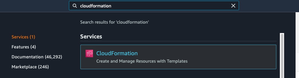search CloudFormation on AWS console
