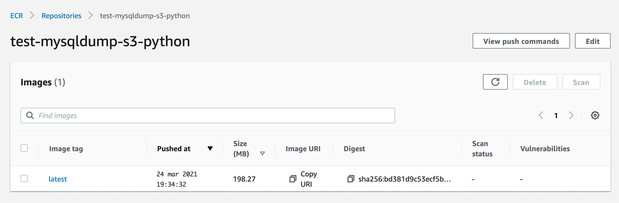 Elastic Container Registry uploaded image