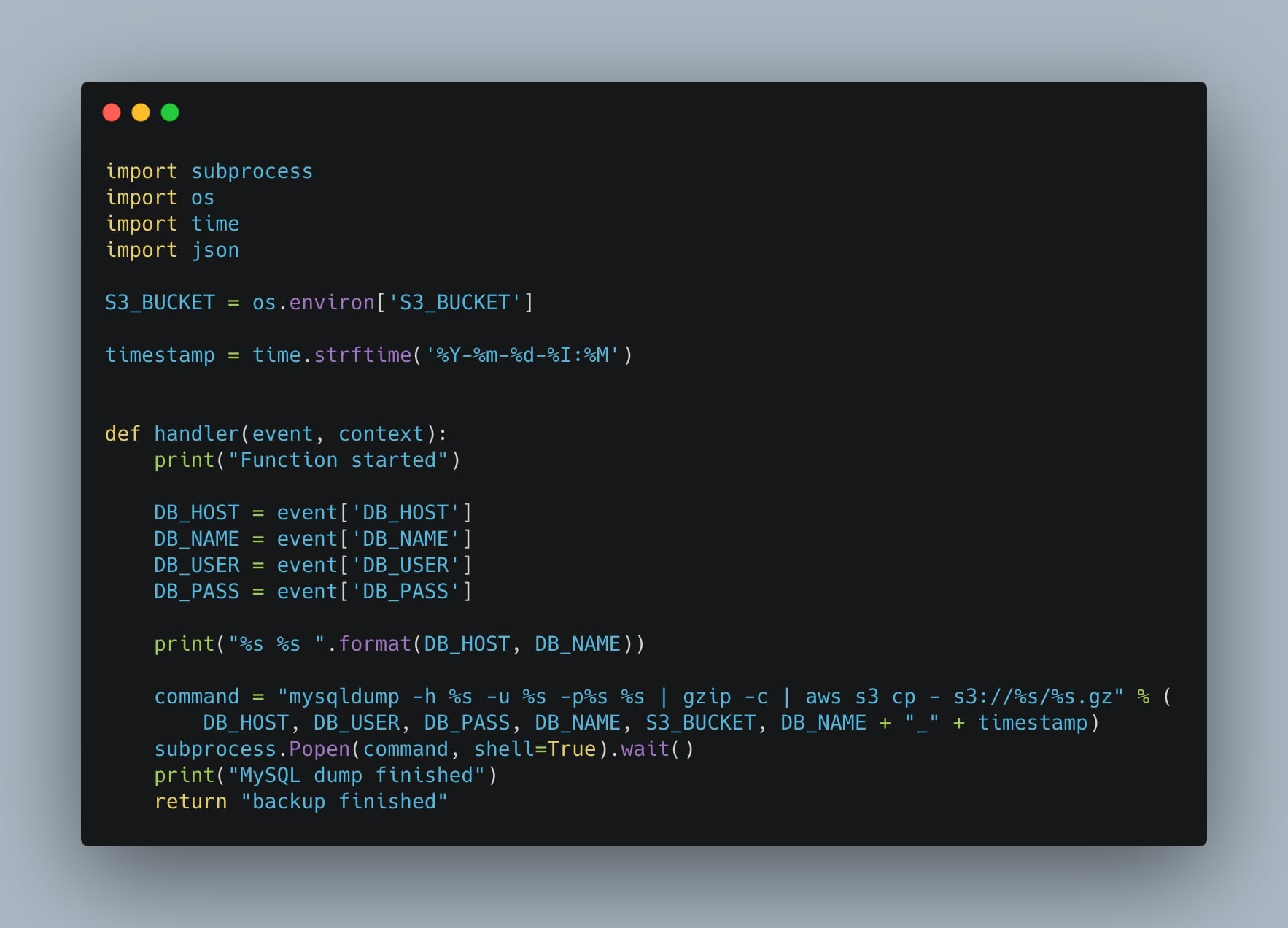 Python script to backup MySQL data