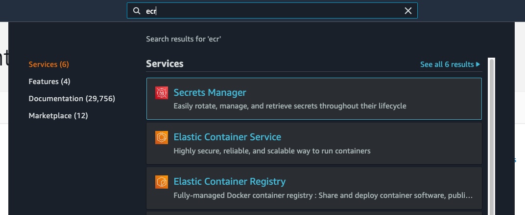 ECR AWS Console